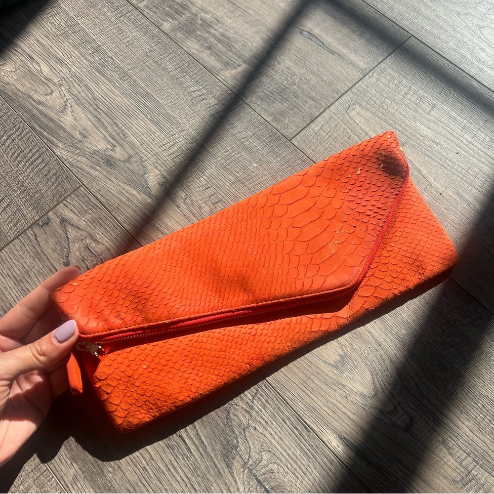 HENRI BENDEL Orange Faux Croc Clutch